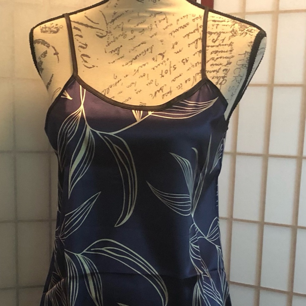 Satin Leaf Print Slip Dress